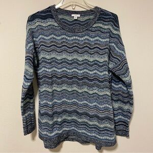 J.Jill sweater women’s M Chevron Knit Crew Neck Side Slit Pullover Tunic‎